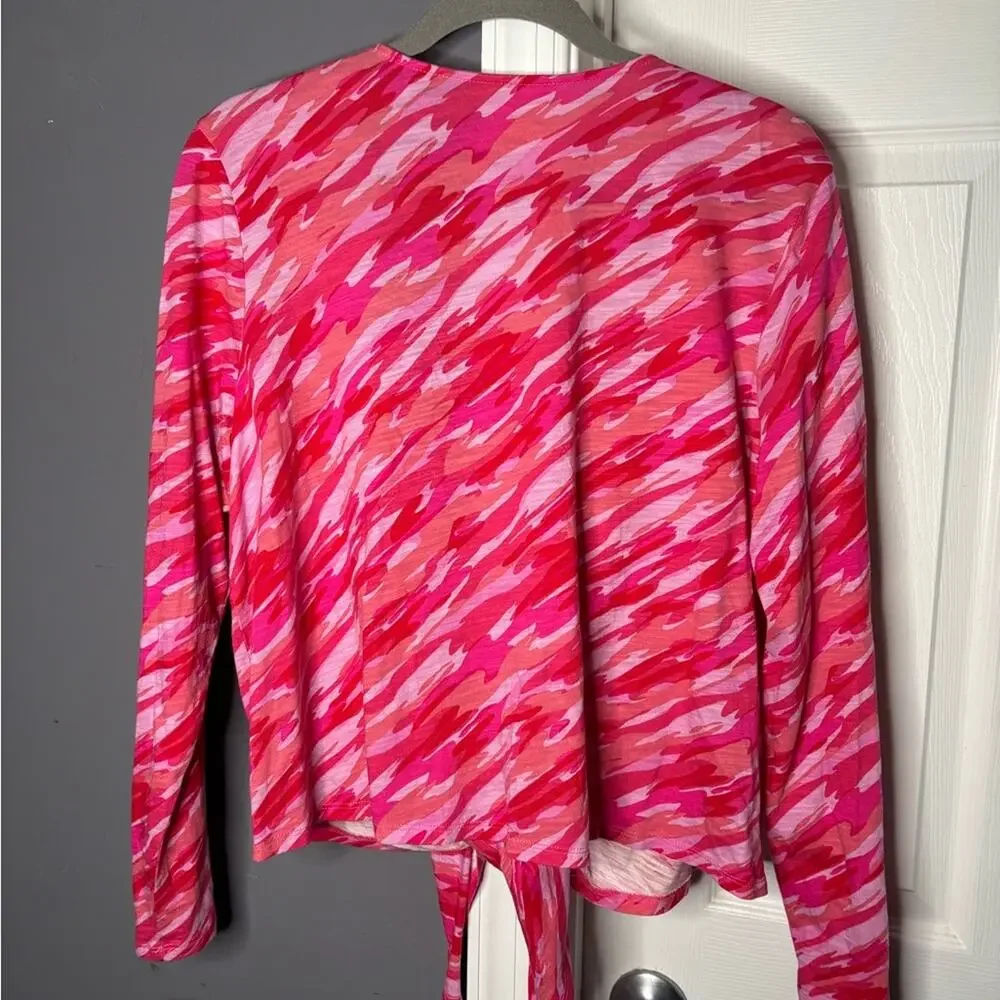 Belle by Kim Gravel Pink Camo Tie Front Cardigan Medium - Picture 5 of 6